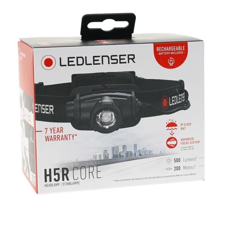 Lampada frontale Ledlenser H5R Core 500 Lumen, 200m, IP67, testa rotante e regolazione continua.