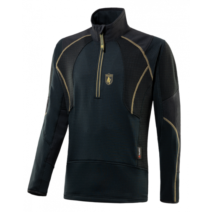 Maglia Trabaldo SERAK BLACK: ibrido termico con Polartec Power Air e Grid Fleece per caccia