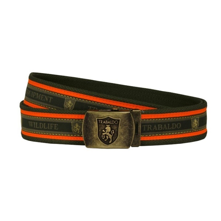 Cintura tecnica regolabile con nastro in cotone, fibbia e puntale personalizzati Trabaldo. Altezza 4 cm, lunghezza 125 cm.