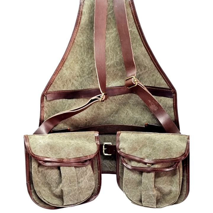 Trisacca Spadoni Mod. 637 in Canvas delavè e cuoio. Cacciatora accessibile da entrambi i lati