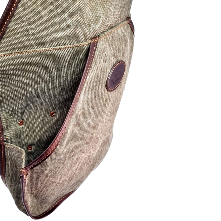 Trisacca Spadoni Mod. 637 in Canvas delavè e cuoio. Cacciatora accessibile da entrambi i lati