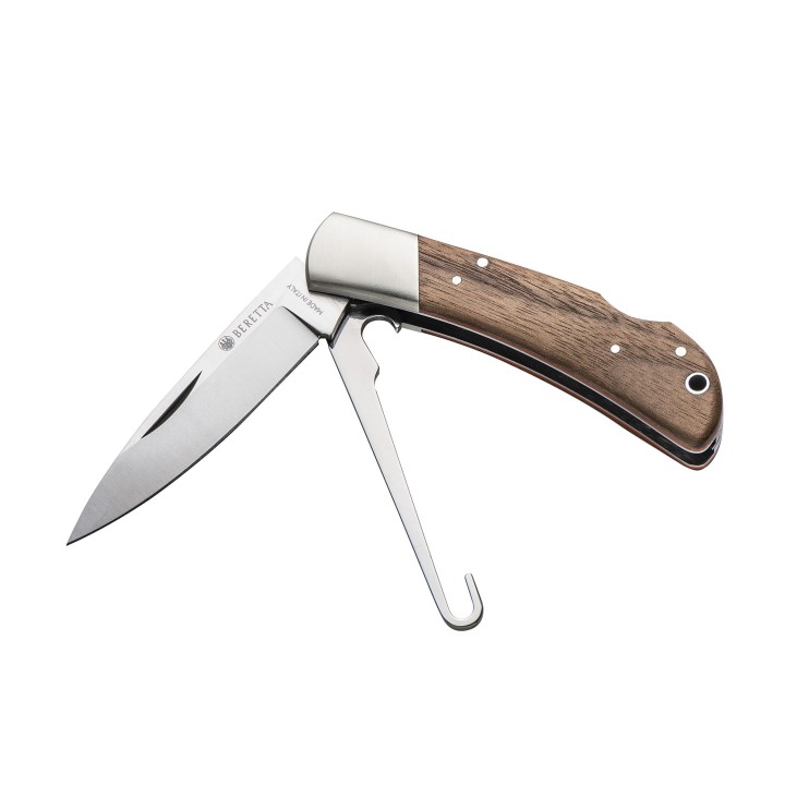 Coltello pieghevole Beretta Nyala con lama in acciaio 440C, gancetto per volatili e manico in noce e G10.
