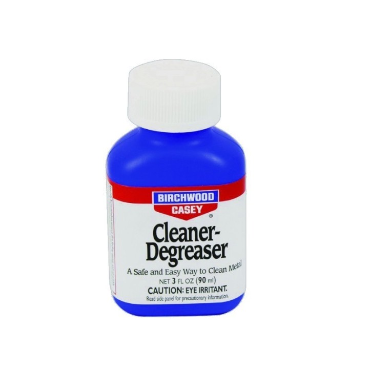 Sgrassatore liquido Birchwood Cleaner-Degreaser 90ml, essenziale per la preparazione del metallo alla brunitura.