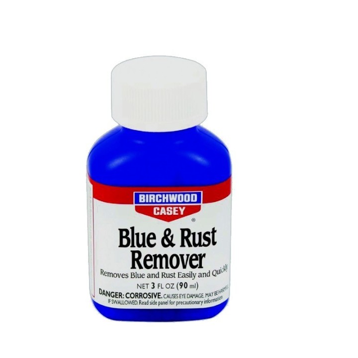 Birchwood Blue & Rust Remover 90ml, sbrunitore liquido per rimuovere ruggine e brunitura da armi.